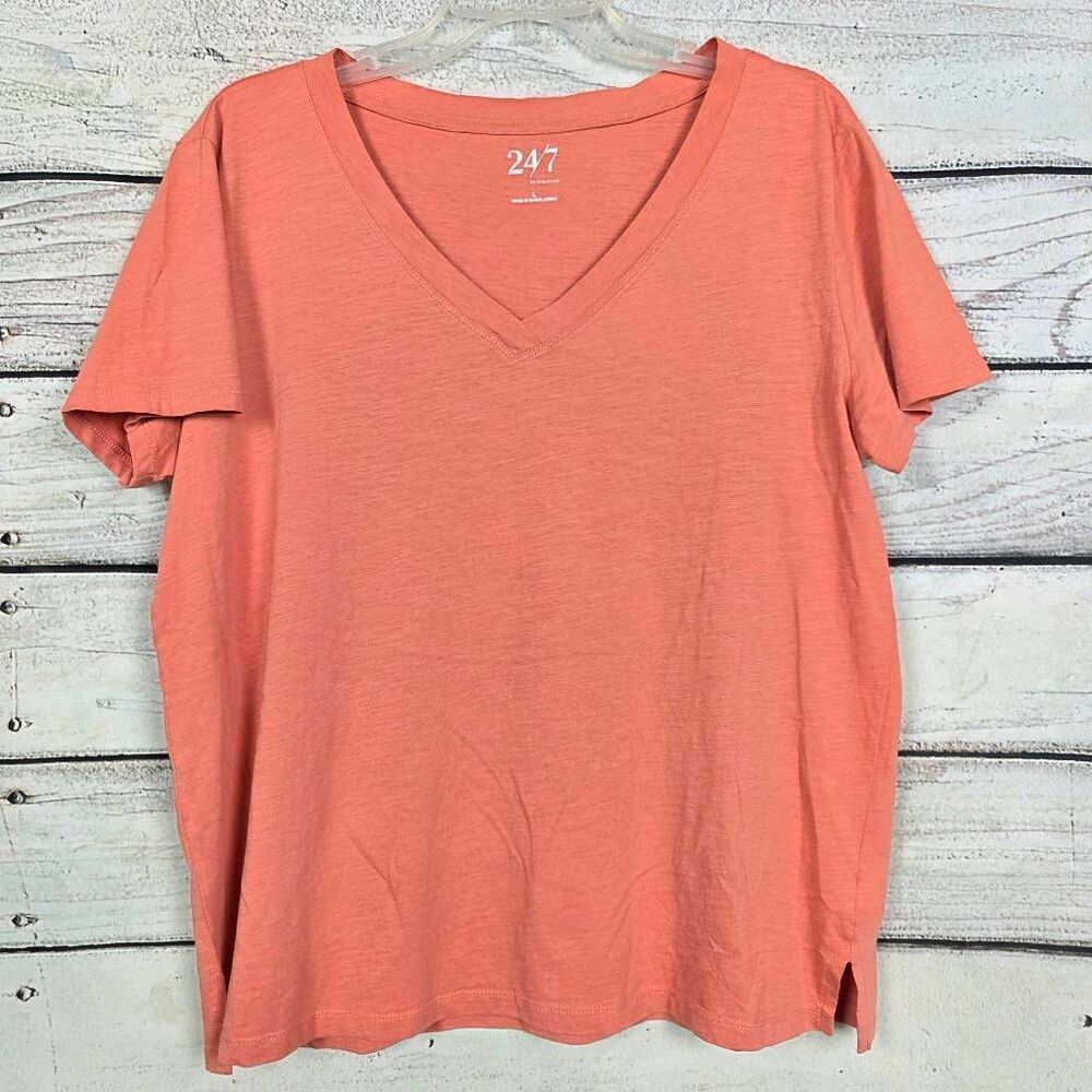 24/7 by Maurices Coral Cotton V-Neck Tee L